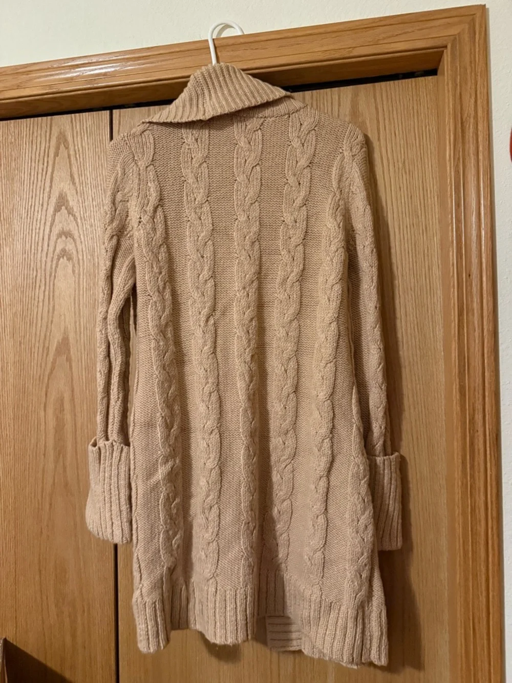 INC International Concepts Camel Cable Knit Open-Front Cardigan